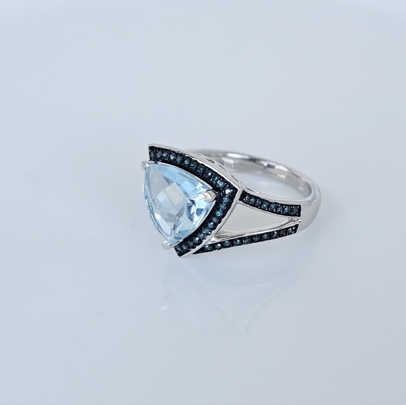 Stunning Blue Topaz & Diamond Ring Sterling Silver Size 6! - Picture 11 of 12